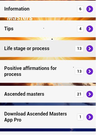 Ascended Masters App menu